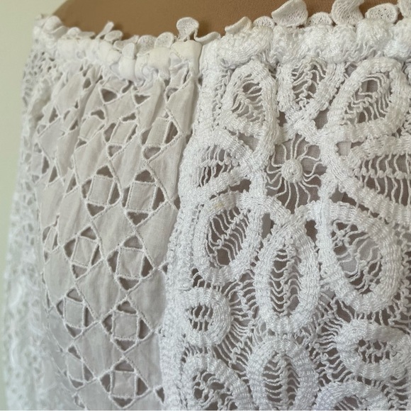 TEMPTATION POSITANO Off the Shoulder Cotton Bianco Eyelet White Charlotte Top S - Picture 11 of 12